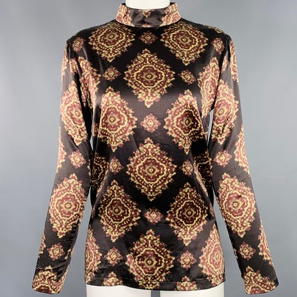 DRIES VAN NOTEN Size 4 Black Yellow Brown Silk Abstract Long Sleeve Dress Top - Picture 1 of 7